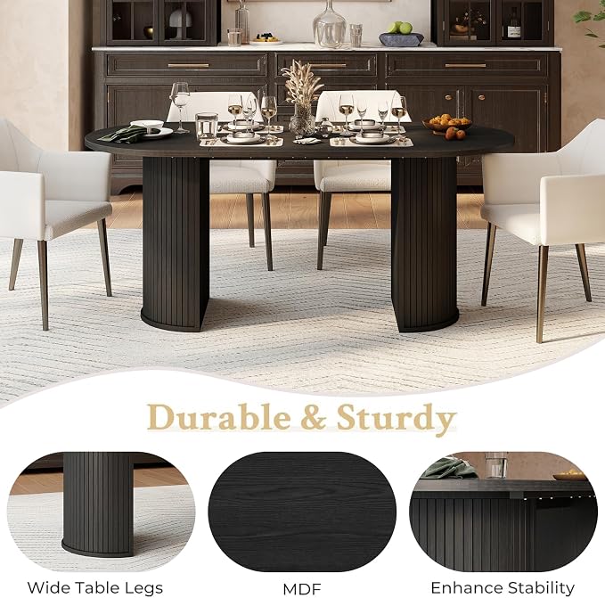 Oval Rectangular Dining Table for 4-8 People,70.87" Long Kitchen Table with Large Tabletop Wood Dinner Table Conference Meeting Table for Dining Room Living Room Kitchen,Black
