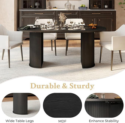 Oval Rectangular Dining Table for 4-8 People,70.87" Long Kitchen Table with Large Tabletop Wood Dinner Table Conference Meeting Table for Dining Room Living Room Kitchen,Black
