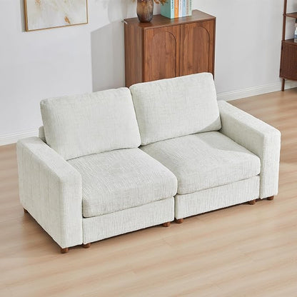 ORRD Comfy Loveset Couch, Chenille 2 Seat Sofa with Pillows, Modern Loveseat Sofa with Storage for Apartment, Living Room, White