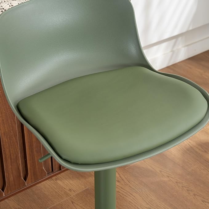Kidol & Shellder Set of 2 Adjustable Swivel Bar Stools - Modern PU Leather Upholstered Counter Height Stools with Back Metal Base for Kitchen Island Home Bar Olive Green