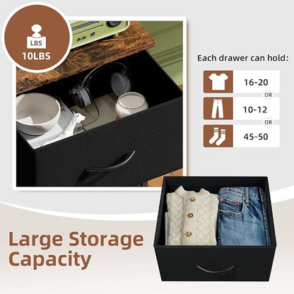 Somdot Dresser for Bedroom with 4 Drawers, Storage Organizer Chest of Drawers with Removable Fabric Bins for Closet Bedside Living Room Laundry Entryway Hallway, Black Rustic Brown