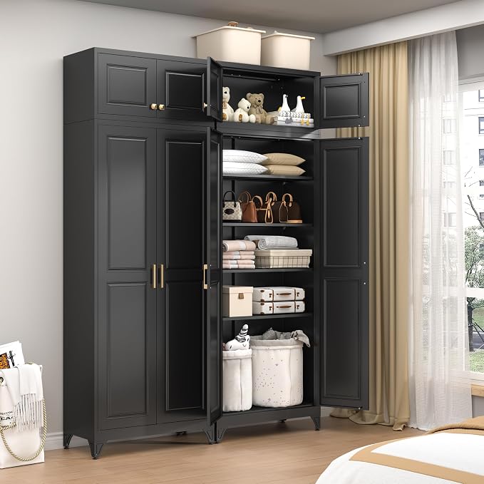 90” Tall Kitchen Pantry Cabinet,Metal Storage Cabinet with Doors and Adjustable Shelves,Modern Kitchen Hutch Cabinets,Freestanding Cupboard for Dining Room