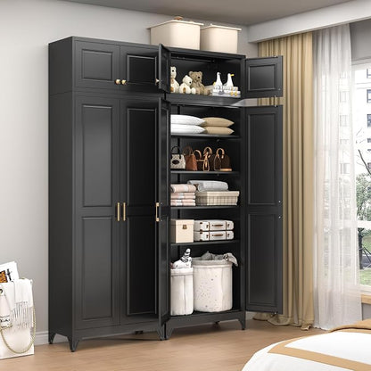 90” Tall Kitchen Pantry Cabinet,Metal Storage Cabinet with Doors and Adjustable Shelves,Modern Kitchen Hutch Cabinets,Freestanding Cupboard for Dining Room