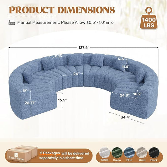 Luxanimarion Oversized Curved Cloud Couch, 6 Seater Modern Modular Sectional Sofa, Convertible Boneless Couches for Living Room, No Assembly Required, Light Blue 1 PCS