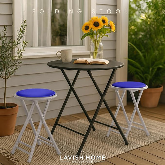 Lavish Home Folding Stool - Set of 2 Counter Height Bar Stools – 24-Inch Backless Folding Chairs with 225lb Capacity for Kitchen, Rec Room, or Game Room (Blue)