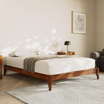 Merax King Size Bamboo Platform Bed, Mid-Century Modern Bed Frame with Wood Slat Support, No Box Spring Needed, Easy Tool-Free Assembly, Brown