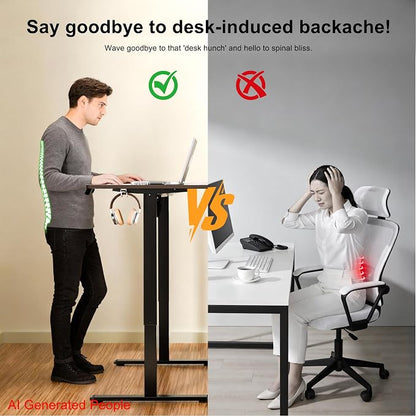 ERGOMAKER Electric Standing Desk, 47.2" x 23.6" Height Adjustable Sit Stand Desk with Splice Board for Home Office, Computer Desk Memory Preset (Black Frame, Black Desktop)