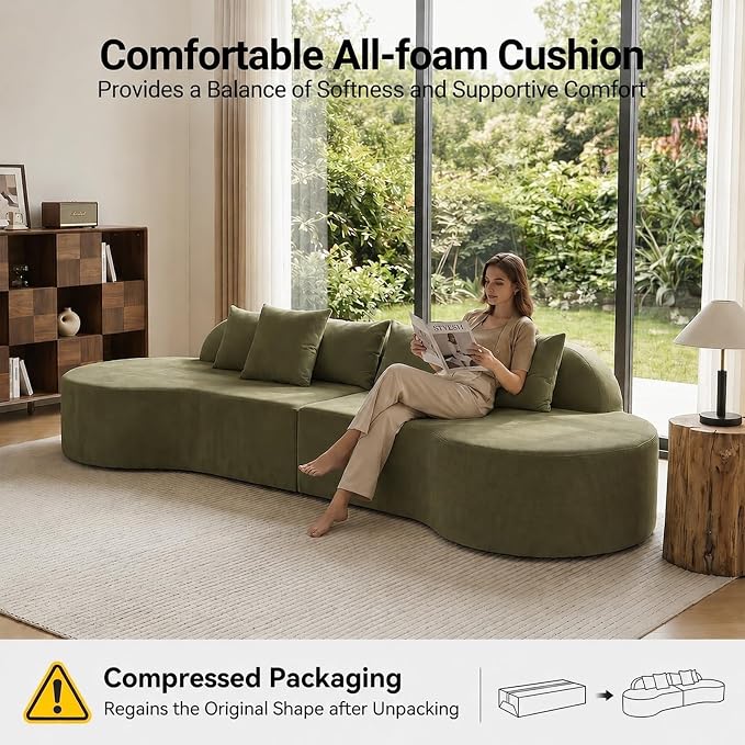 Oversized Modern Curved Cloud Couch Sectional, Boneless Compression Sofa, Modular Sectional Couches, High Density Foam Deep seat Couch with Pillows, Corduroy Sofa for Living Room Office