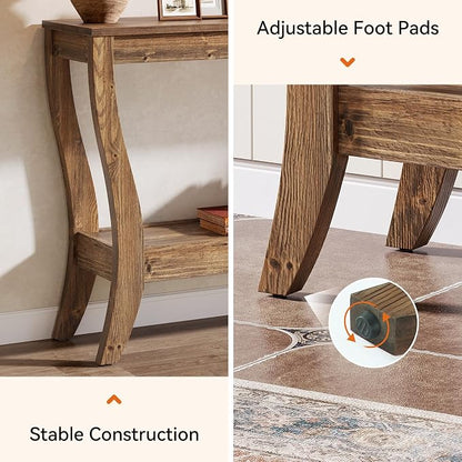 Solid Wood Console Table for Entryway, 41.3-Inch Farmhouse Sofa Table with Storage, 2-Tier Wooden Entrance Table for Living Room, Hallway, Foyer, (Brown)