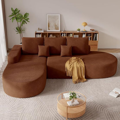 112" Modern Curved Cloud Couch, Corduroy Boneless Couches for Living Room with Deep Seat, Memory Foam Compressed Modular Sectional Sofa, No Assembly Required,Brown 1 PCS