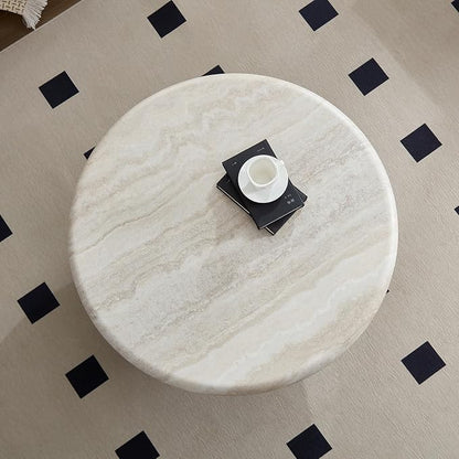 35.43" Faux Marble Round Coffee Table, Modern Pedestal Coffee Table with Base, Stone Circle Drum Minimalist Center Sofa Side End Table for Living Room Apartment Office, Mars Pattern