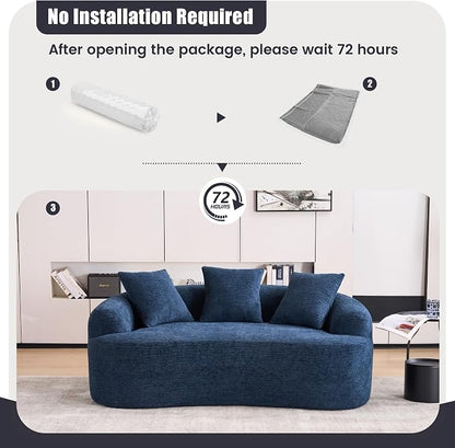 65" Curved Loveseat,Deep Seat Cloud Floor Couch with 3 Backrest,Cozy Chenille Fabric,Small Loveseat for Small Spaces,Bedroom,Office,Apartment (Blue, 65 Inch)