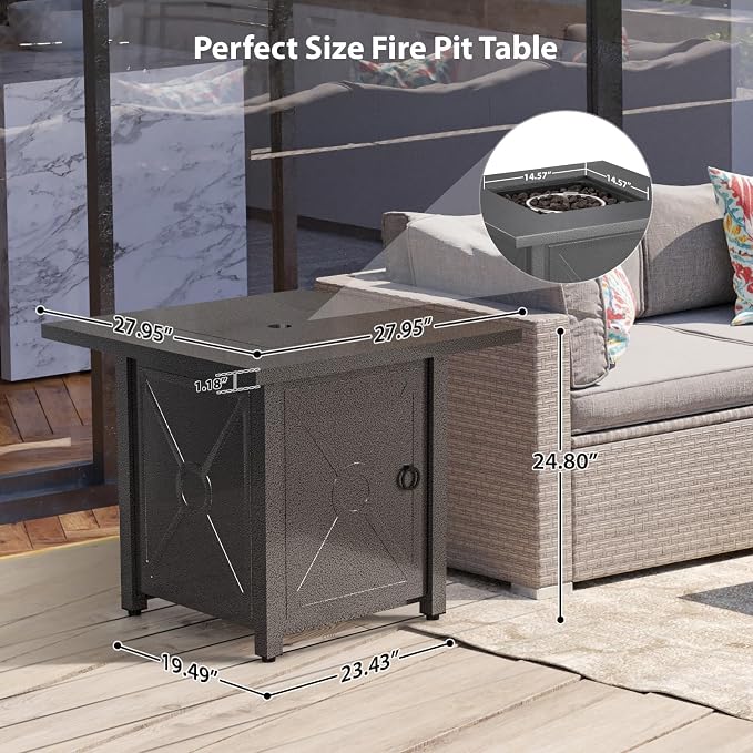 Electactic Fire Pit Propane Smokeless Outdoor Fire Pit Table Patio Outside with Lava Rocks,2-in-1 40000BTU Firepit Table 28" with Lid and Cover for Garden Backeyard Deck Balcony(Black)
