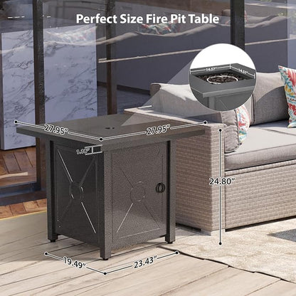 Electactic Fire Pit Propane Smokeless Outdoor Fire Pit Table Patio Outside with Lava Rocks,2-in-1 40000BTU Firepit Table 28" with Lid and Cover for Garden Backeyard Deck Balcony(Black)