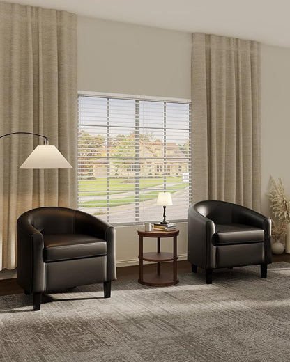 GarveeHome Accent Barrel Chairs Set of 2 Faux Leather Club Armchairs Living Room Chairs with Soft Padded Seat for Bedroom Waiting Reading Room(Black)