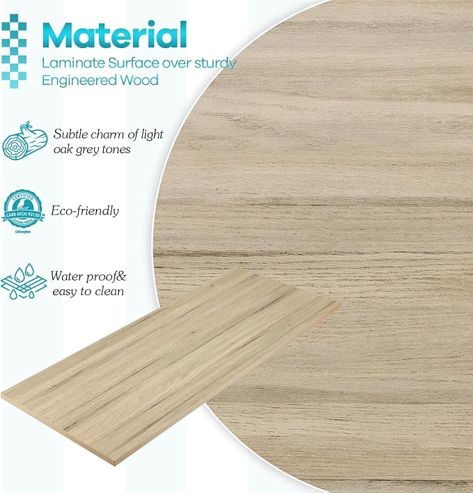 Kaboon Universal Tabletop 59.1"x23.62", Solid One-Piece Melamine Table Top, Double Desk L-Desk DIY, Home and Office Countertop, Oak/Grey Tone