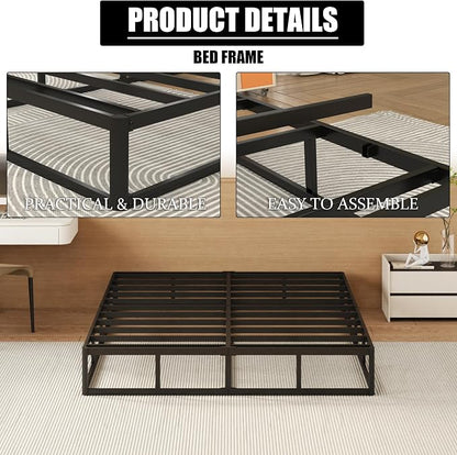 NHODIR 9 Inch King Box Spring, High Profile Box Spring King Size Heavy Duty Metal Mattress Foundation with Upholstered Fabric Cover, Easy Assembly