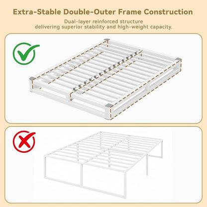 6 Inch Full Size Bed Frame with Rounded Corner and Squeak Free U-Slot Design, Metal Platform Bed Frames 6 Non-Slip Guards, 3500lbs Heavy Duty Steel Slat Support, No Box Spring Needed, White