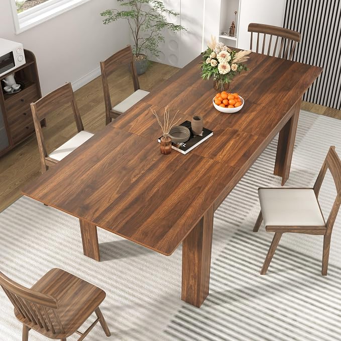 59"-86" Extendable Dining Table for 6-10 Person, Wooden Dining Room Table, Modern Extendable Table for Gatherings, Meeting for Small Kitchens, Dining Office Areas(Walnut)