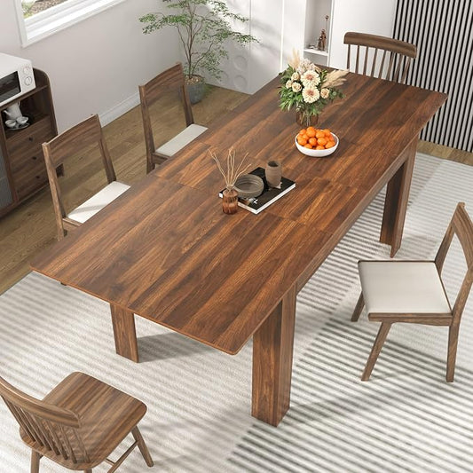 59"-86" Extendable Dining Table for 6-10 Person, Wooden Dining Room Table, Modern Extendable Table for Gatherings, Meeting for Small Kitchens, Dining Office Areas(Walnut)