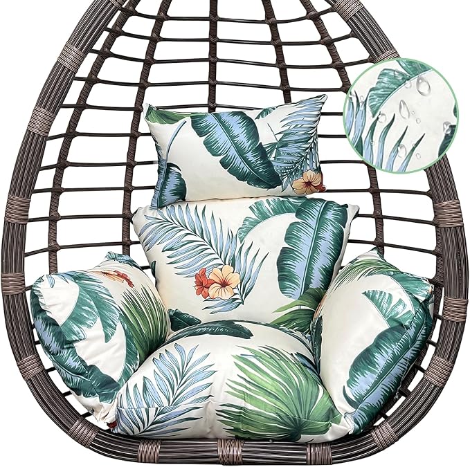 Outdoor Printed Egg Chair Cushion Replacement Waterproof Hanging Basket Swing Chair Cushion with Headrest Outdoor Patio Hammock Swing Replacement Cushions