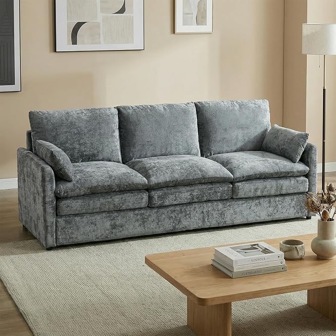 Iroomy 83" Chenille Cloud Couch, Modern Sofa 3 Seater, Comfy Plush Thick Cushions, Pocket Springs, Cloud-Like Comfort Sofas for Small Living Room Apartment, Gray | 9.5" Thick Cushions