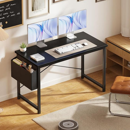 OLIXIS Computer Desk, 47 Inch Home Office Desks for Small Spaces, Writing Craft Study Gaming Table for Bedroom, Modern Computer Workstation with Storage Bag, Black
