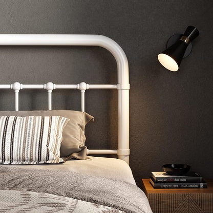 Allewie King Size Metal Platform Bed Frame with Victorian Style Wrought Iron-Art Headboard/Footboard, No Box Spring Required, White