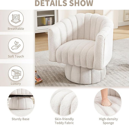 Swivel Accent Barrel Chair - Cute Comfy Small Round 360° Arm Chair Velvet Sofa Club Reading Chair for Living Room Bedroom Office White