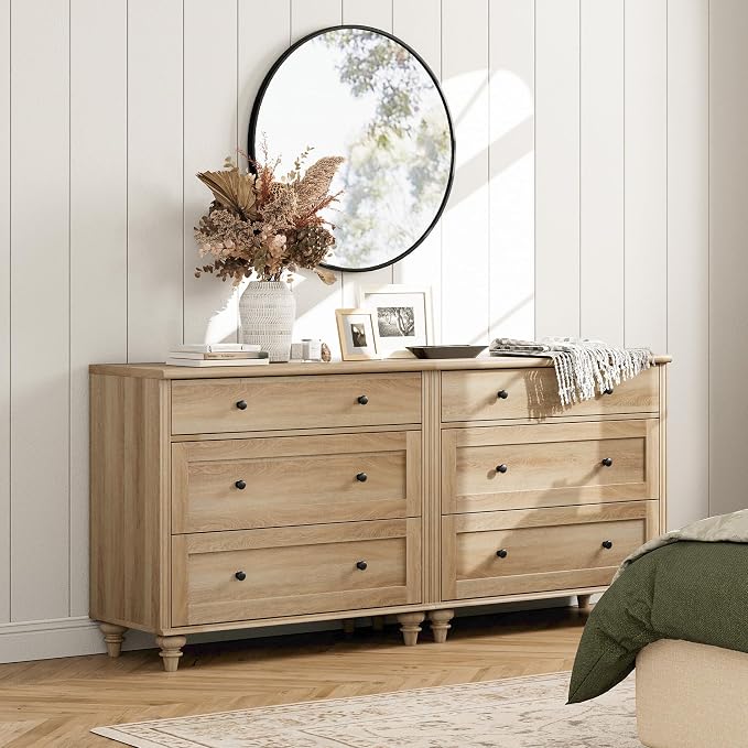 WAMPAT 4 Piece Bedroom Set - Includes Farmhouse 3 Drawer Storage Dressers, Set of 2 Nightstands with 3 Drawers, Dresser and Nightstand Sets, Oak