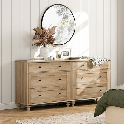 WAMPAT 4 Piece Bedroom Set - Includes Farmhouse 3 Drawer Storage Dressers, Set of 2 Nightstands with 3 Drawers, Dresser and Nightstand Sets, Oak