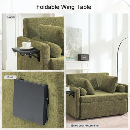 45" Oversize 3-in-1 Sleeper Chair Pull Out Bed, 75" Long Single Sleeper Sofa Bed with Wing Table and Side Pocket for Living Room, Bedroom, Small Space, Green