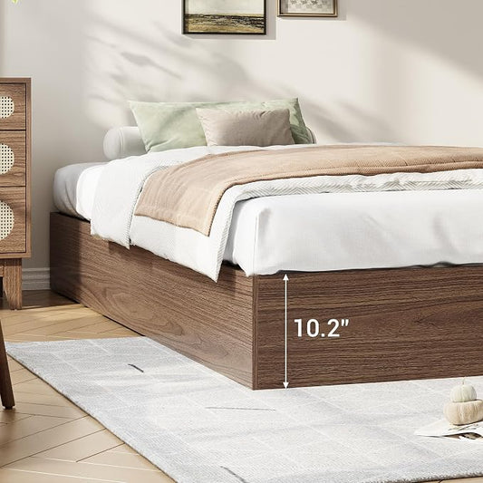 Garvee Twin Bed Frame with 2 Storage Drawers, Wood Platform Floor Bed Frame Without Headboard, Wood Slat Support, No Box Spring Needed, Easy Assembly