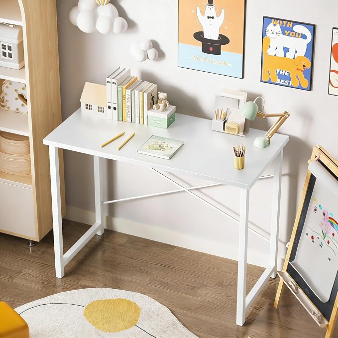 Sweetcrispy Small Computer Office Desk 32 Inch Student Study Writing Work with Metal Frame Wood Tabletop Modern Simple Home Bedroom PC Table - White, 2 Pack