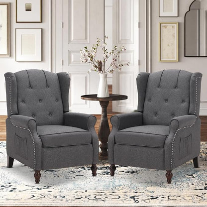 Wingback Recliner Chair with Massage and Heat Tufted Fabric Push Back Arm Chair, Recliner Chair for Living Room Bedroom Home Theater (2,Grey)