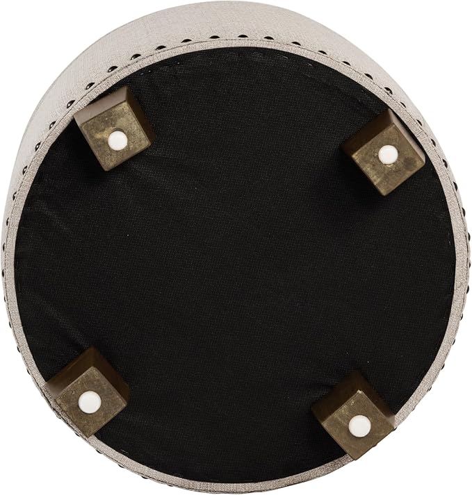 HomePop 18.5" Round Storage Ottoman with Nailheads - Light Brown Fabric