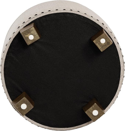 HomePop 18.5" Round Storage Ottoman with Nailheads - Light Brown Fabric