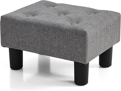 BRIAN & DANY Small Foot Stool, Linen Foot Stools with Legs, Stable Small Footstool for Living Room, Grey