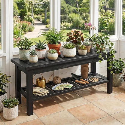 VINGLI Rustic Storage Bench, Solid Wood Seat with Storage Shelf, Indoor Outdoor Shoe Rack, 450lbs Capacity Small Outdoor Bench for Mudroom Entryway Patio Porch (Black, 40in)