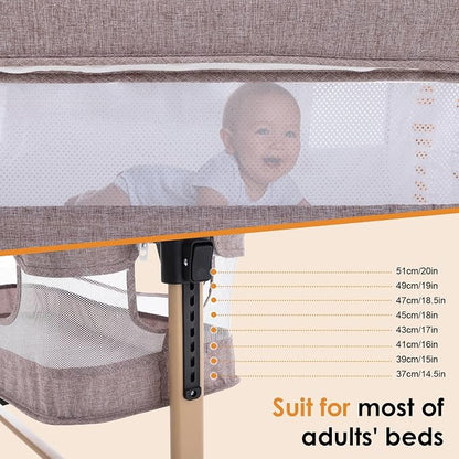 Soobaby 3 in 1 Baby Crib, Bassinet Bedside Crib Adjustable Portable Bed for Infant,Baby Newborn Must Have Bed,Khaki