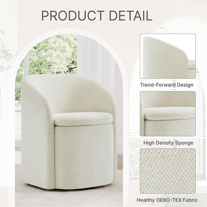 KISLOT Upholstered Dining Chairs with Casters, No Assembly Rolling Modern Dining Room Chairs with Hidden Storage & Barrel Backrest, Accent Chair for Bedroom, Living Room, Dressing, Linen, Set of 2