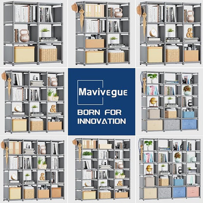 Mavivegue 20 Cube Storage Organizer Bookshelf, Grey | DIY Bookcase, Metal Cube Construction, Tall Design, Closet Storage Organizer