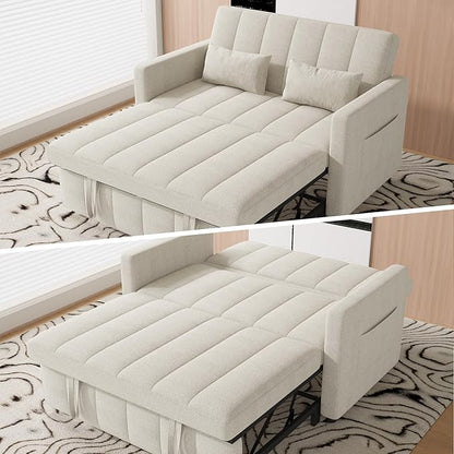 Nebuaegis Sleeper Sofa Bed,3-in-1 Convertible Pull Out Couch with Adjustable Backrest for Living Room,Loveseat Sofa Bed with Side Pockets,Easy Assembly,Beige,1 PCS