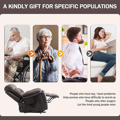 JIKFRIMA 26in Oversized Power Lift Recliner Chair with Massage Heat | Lift Chair for Elderly with Hidden Cup Holders,Side Pockets,Infinite Position Power Control,Velvet Fabric