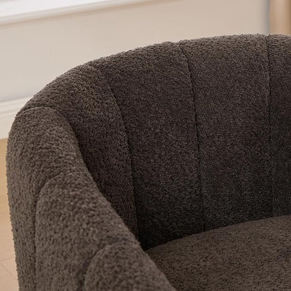 Swivel Barrel Chair, 360 Degree Round Swivel Accent Chair for Living Room, Mid Century Modern Upholstered Accent Chair,Comfy Tufted Sofa Armchairs for Bedroom,Nursery,Boucle,Charcoal