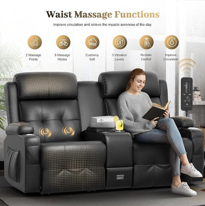 880LBS Big and Tall Reclining Loveseat, Loveseat Recliner with 8-Gear Silent Massage, 90% Pre-Assembled Home Theater Seating with USB-A & Type-C, Wall Hugger Recliners RV Loveseat Sofa for Living Room