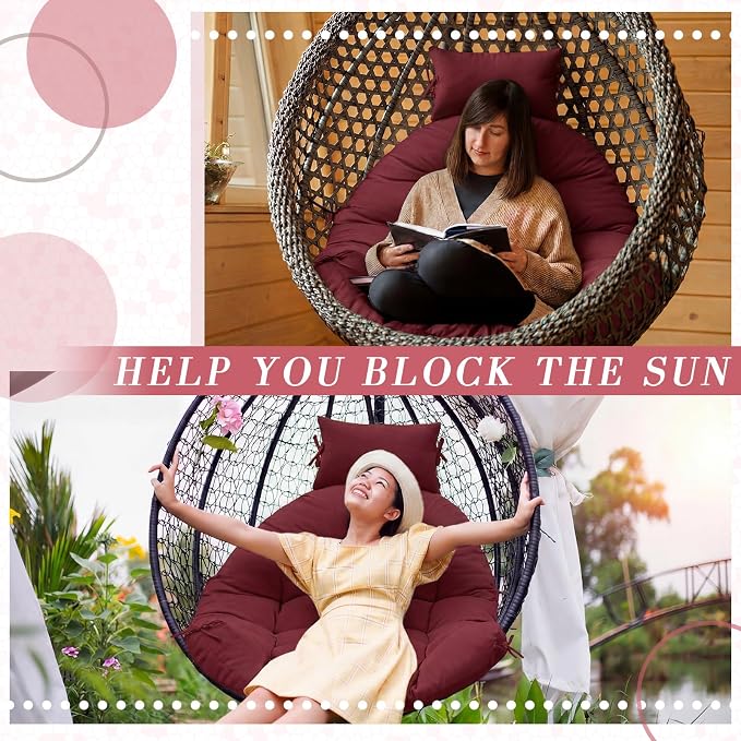 Tudomro Brick Red Waterproof Egg Chair Cushion with Pillow Filling 2.58 kg Replacement Rocking Wicker Chair Cushion 48" x 32" High Back Hanging Swing Hammock Pad Thicken for Outdoor Patio Garden
