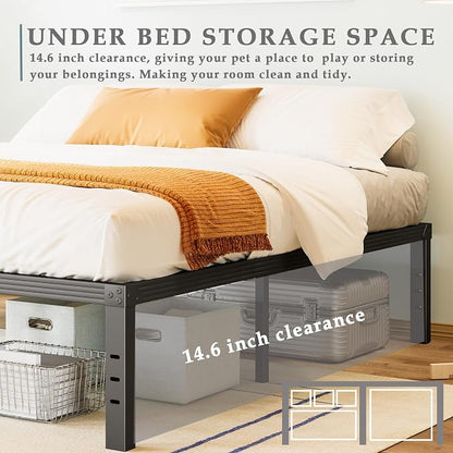 FSCHOS Heavy Duty Twin Size Metal Bed Frame, 16 Inch Clearance, Easy Assembly, No Box Spring Needed, Stable Structure, 2000 LB Weight Capacity, Under-Bed Storage Space, Black