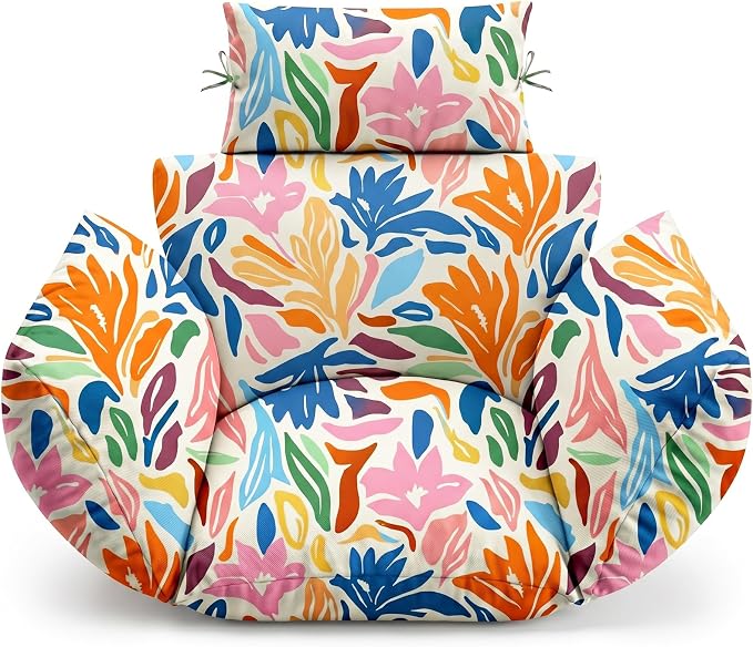MAGIC ELEPHANT Egg Chair Cushion, Memory Foam Indoor Outdoor Hanging Egg Chair Cushion Replacement, Patio Basket Swing Cushion with Headrest (Multicolor Leaves)