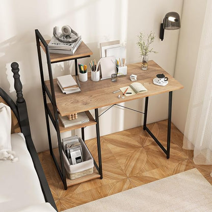 Tangkula Computer Desk with Shelves, Space Saving Home Office Desk with 3-Tier Ladder Shaped Storage Bookshelf, Modern Writing Study Desk with Metal Frame, Compact Computer Workstation (Natural)